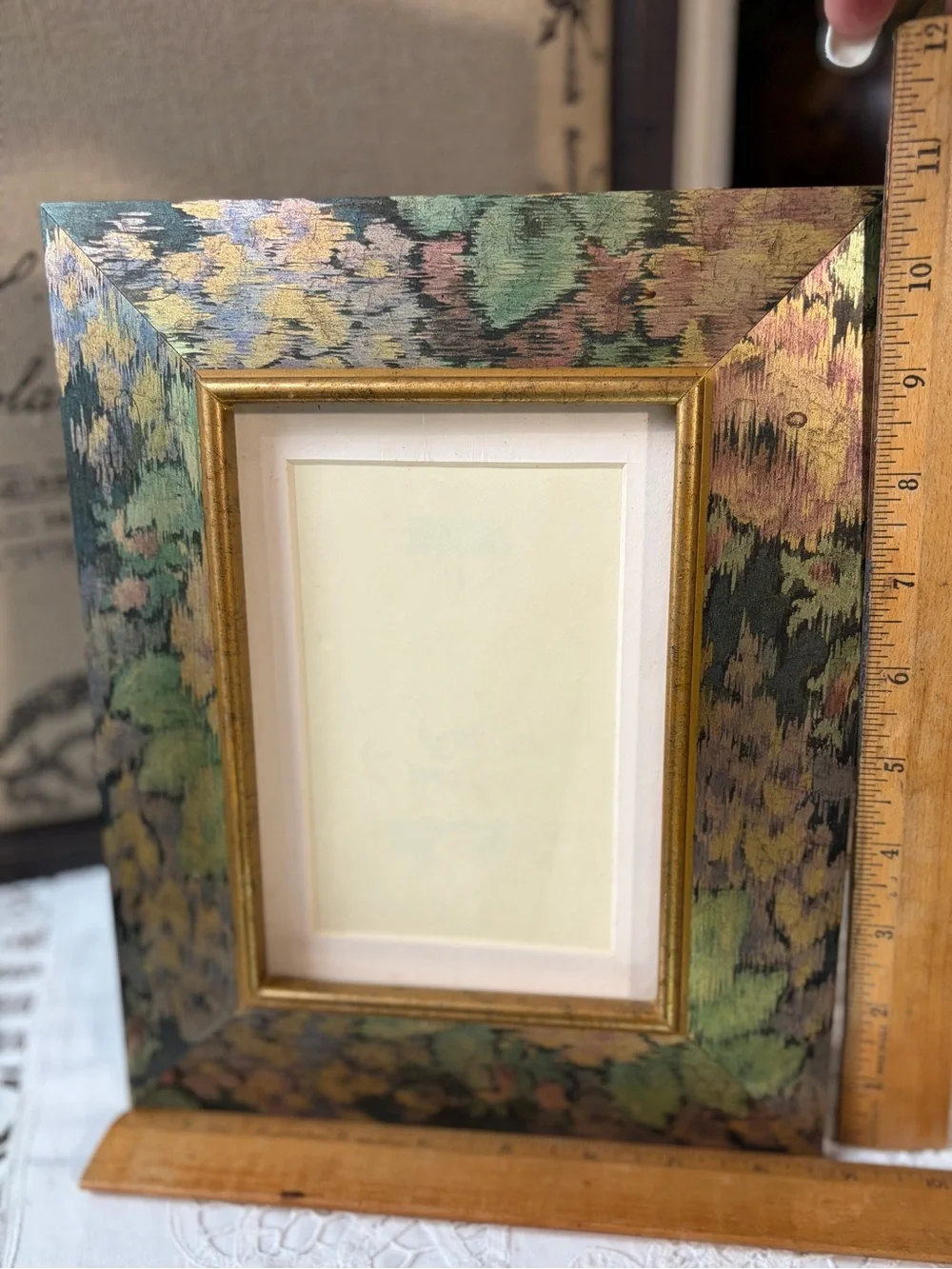 Vintage green floral picture frame